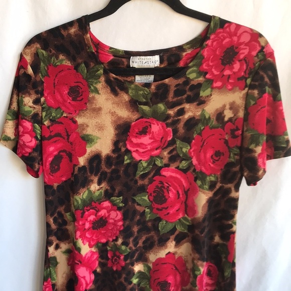 White Stag easy care stretch knit dress with rose print, size M (8/10) - Picture 2 of 9